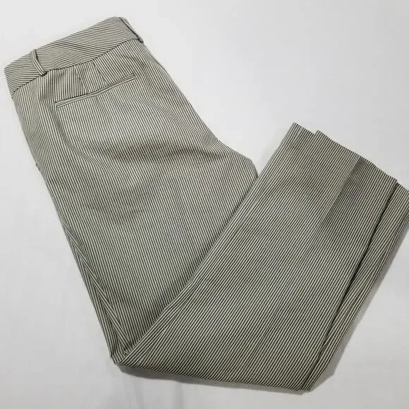 Norma Kamali Pants 8 Black Straw Stripe Crop Ankle Flat Front - Picture 4 of 12